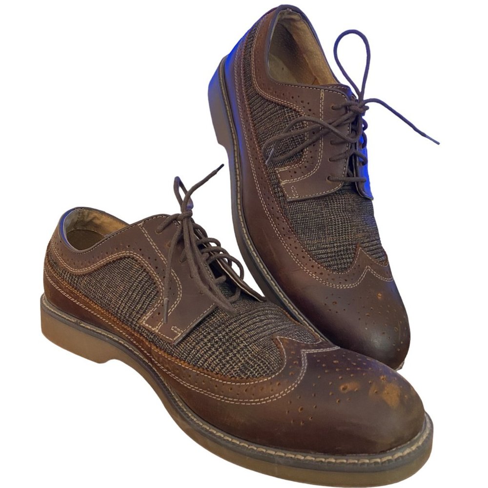 GH Bass Shoes Men 13M Brown Leather & Tweed Pasadena Wingtip Longwing Brogue - Picture 8 of 16